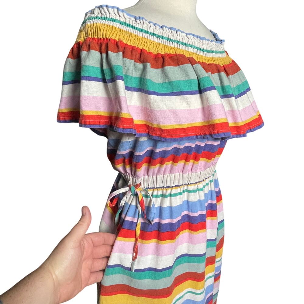 ANTHROPOLOGIE 4OUR DREAMERS Boho Linen Blend Multi Striped Mini Dress - Picture 4 of 6
